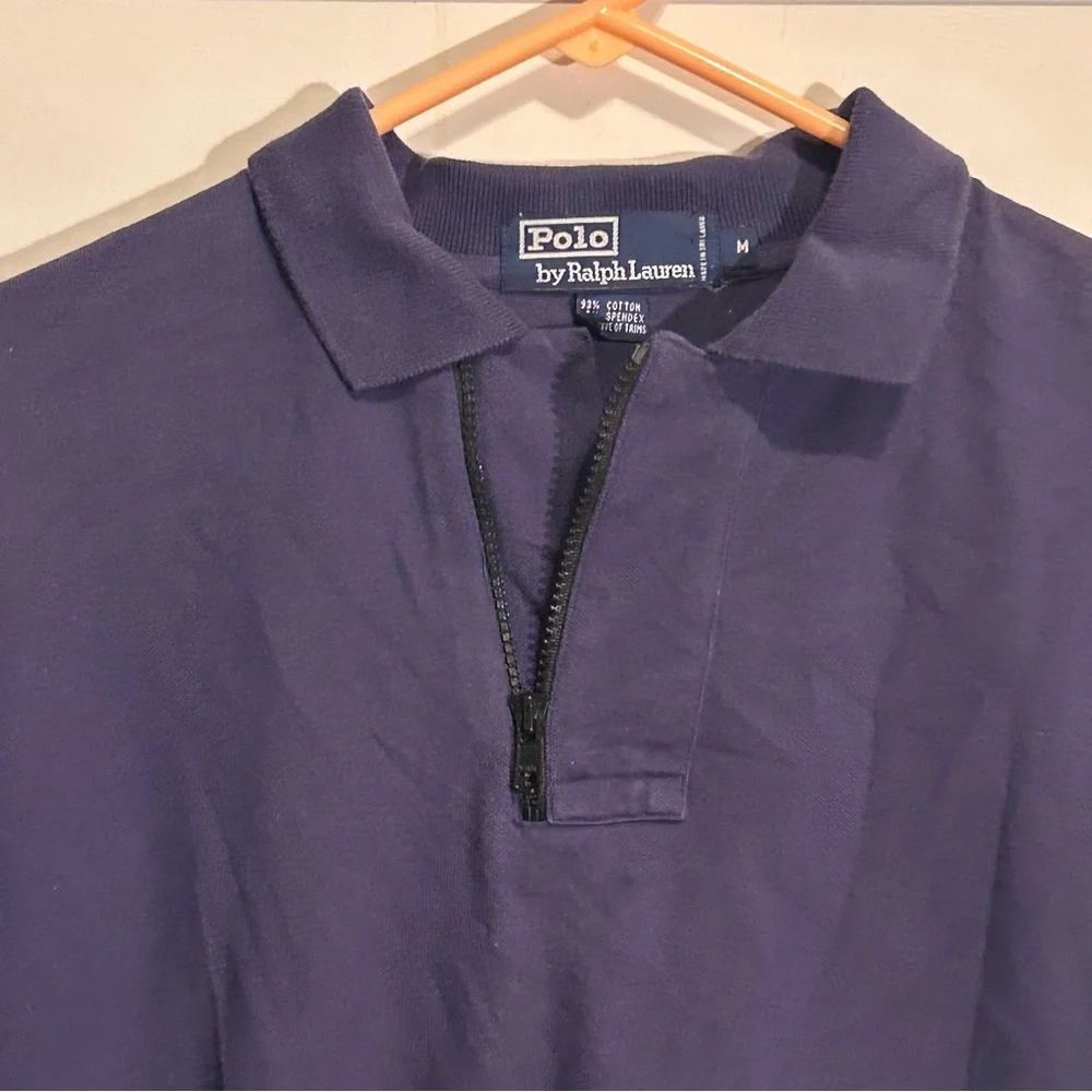 Polo by Lauren Ralph Navy Blue Short Sleeve Polo Shirt with Zip Collar Medium